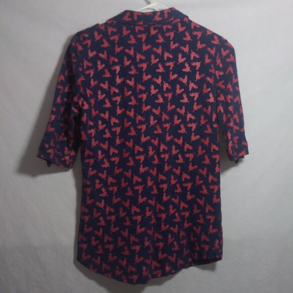 Copper Key Navy Blue Red Rooster Novelty Knit Button Blouse  3/4 Sleeve Size S - Picture 7 of 7